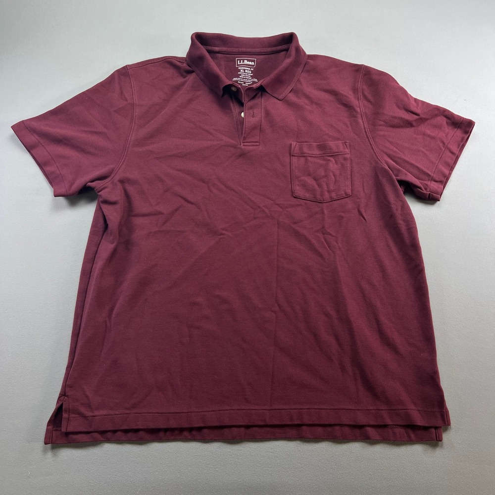 L.L.Bean Polo Shirt Mens XL Burgundy Cotton Traditional Fit Tennis Performance